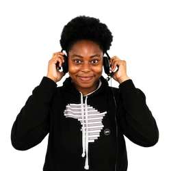 Books2Africa team member wearing a headset, ready to help with your enquiry